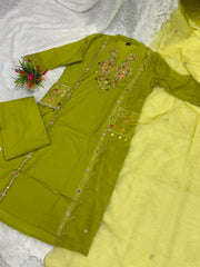 Branded Abstract Cotton Embroidered Kurta Set