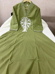 Olive Green Cotton Applique Work Co-ord Set