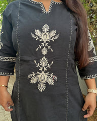 Navy Blue South Cotton Embroidered Co-ord Set
