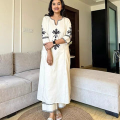 Cream South Cotton Embroidered Co-ord Set