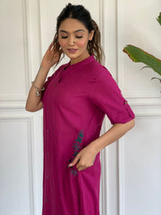 Hot Pink Cotton Slub Embroidered Co-ord Set