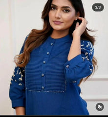 Beautiful Blue Rayon Embroidery Kurta Set