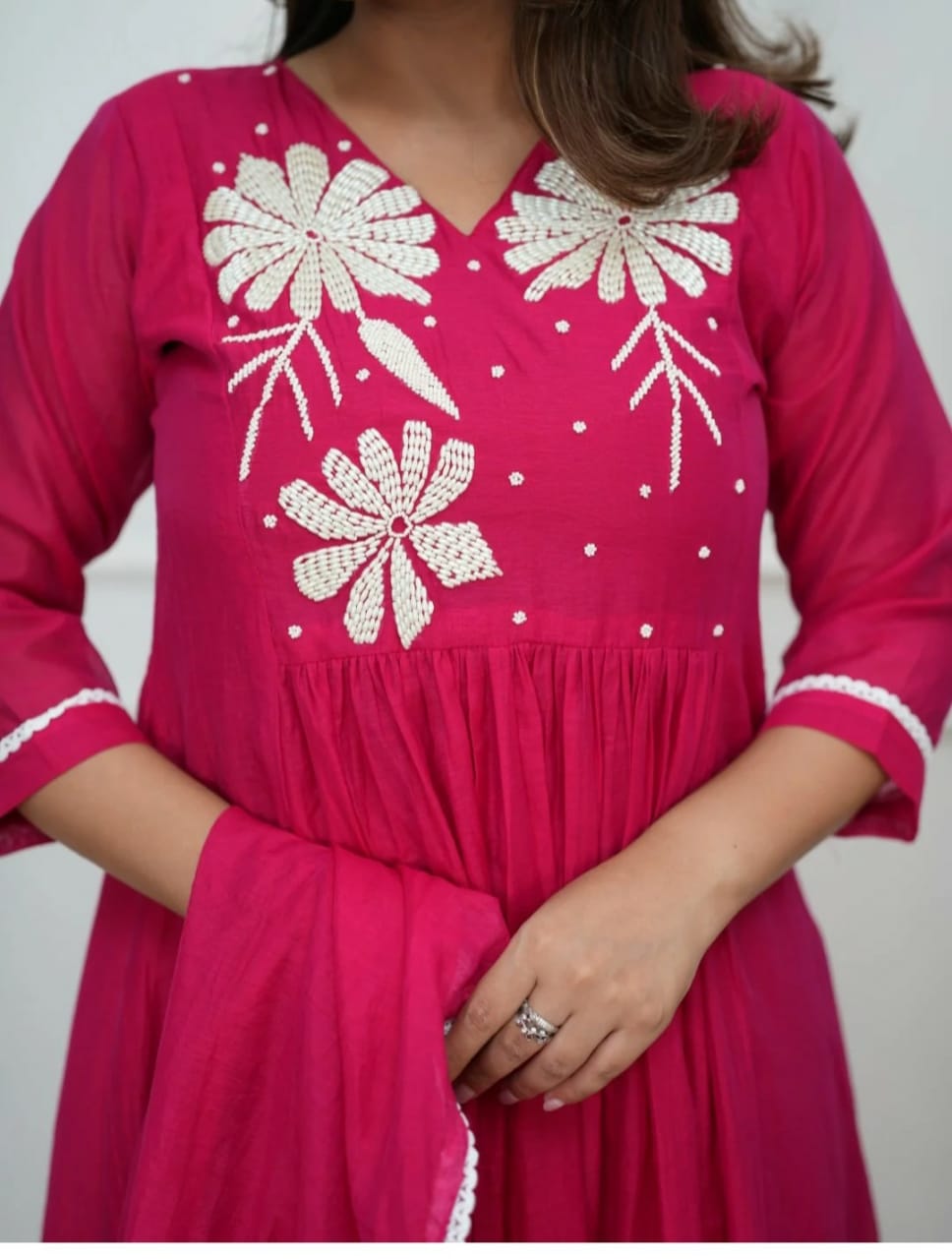 Pink Dupatta set, Embroidered, Laadshop