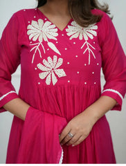 Pink Dupatta set, Embroidered, Laadshop