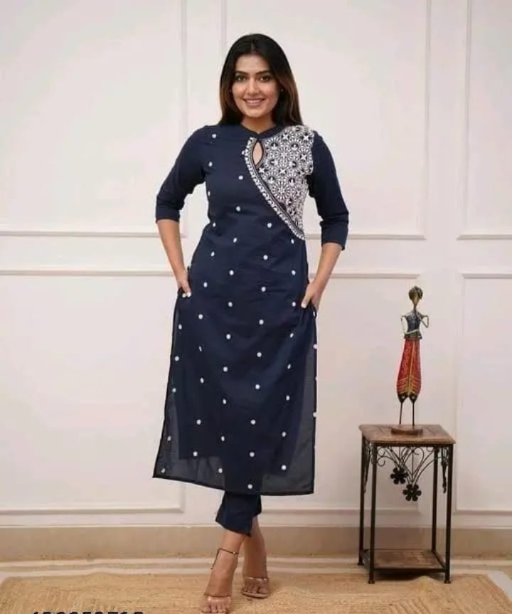 Blue Kurta Set, Embroidered, Laadshop