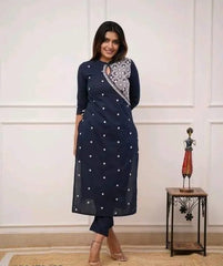 Blue Kurta Set, Embroidered, Laadshop