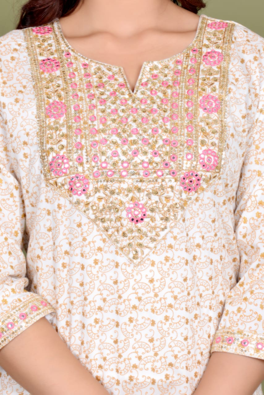 Off white dupatta set, Embroidered, Laadshop