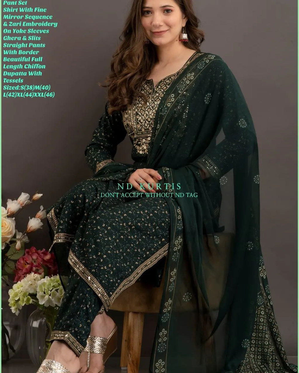 Green Dupatta set, embroidered Dupatta set , Laadshop