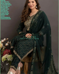 Green Dupatta set, embroidered Dupatta set , Laadshop