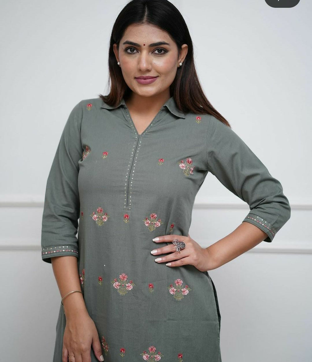 Grey co-ord set, embroidered, laadshop