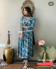 Perfect Blue Rayon Embroidery Dupatta Set
