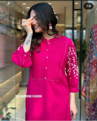 Beautiful Magenta Pink Rayon Embroidery Kurta Set