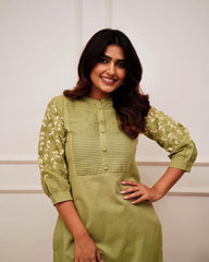 Beautiful Olive Green Rayon Embroidery Kurta Set