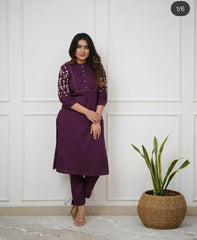 Beautiful Purple Rayon Embroidery Kurta Set