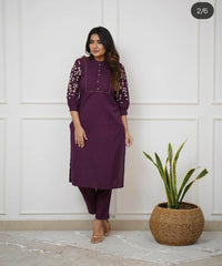 Beautiful Purple Rayon Embroidery Kurta Set