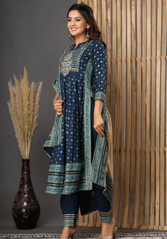 Beautiful Rayon Blue Dupatta Set
