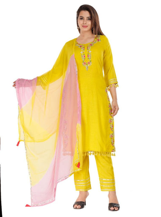 Beautiful Rayon Yellow Dupatta Set