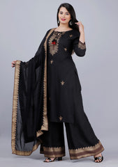 Elegant Black Rayon Embroidery Dupatta Set