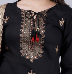 Elegant Black Rayon Embroidery Dupatta Set
