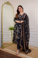 Beautiful Black Rayon Dupatta Set