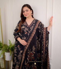 Beautiful Black Rayon Dupatta Set