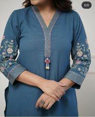 Perfect Blue Embroidery Kurta Set