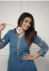 Perfect Blue Embroidery Kurta Set