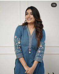 Perfect Blue Embroidery Kurta Set