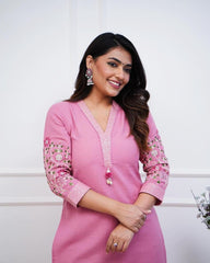 Perfect Pink Embroidery Kurta Set