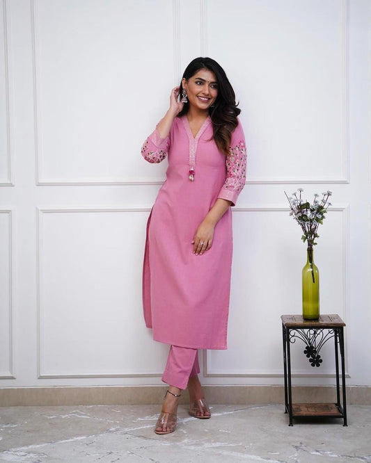 Perfect Pink Embroidery Kurta Set