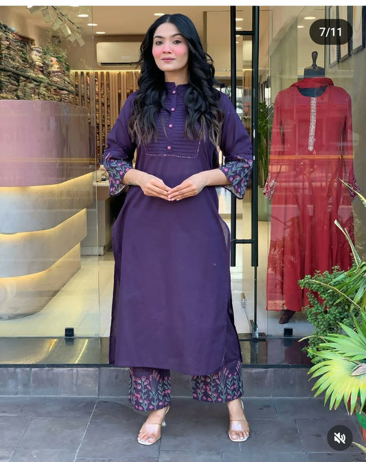 Perfect Purple Embroidery Kurta Set