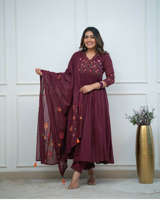 Beautiful Maroon Embroidery Dupatta Set
