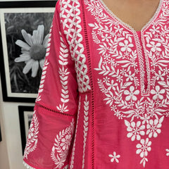 Rani Pink Embroidery Dupatta Set