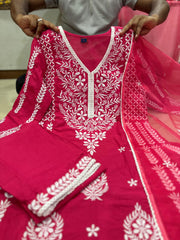 Rani Pink Embroidery Dupatta Set