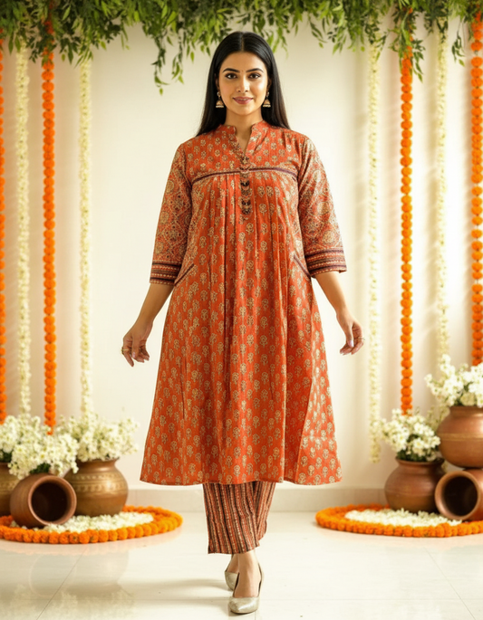 Beautiful Orange Printed Dupatta Set