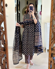 Beautiful Black Printed Dupatta Set