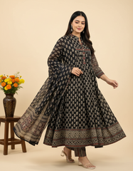 Beautiful Black Printed Dupatta Set