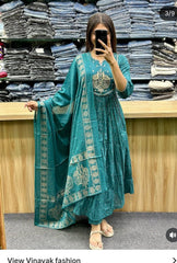 Teal Green Anarkali Cotton Dupatta Set