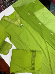 Beautiful Olive Green Cotton Dupatta Set