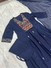 Perfect Blue Cotton Dupatta Set