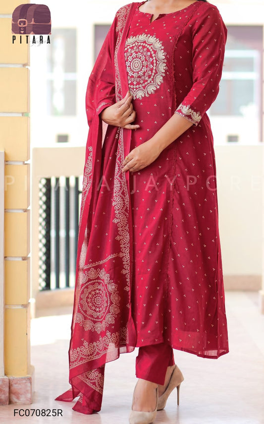 Elegant Red Cotton Dupatta Set
