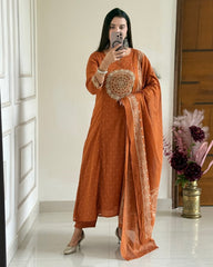 Elegant Rust Orange Cotton Dupatta Set