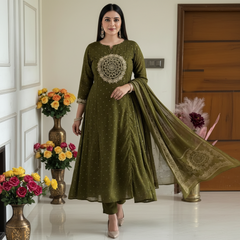 Elegant Green Cotton Dupatta Set