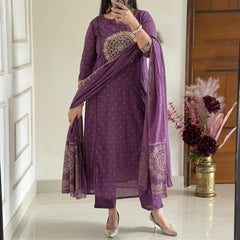 Elegant Purple Cotton Dupatta Set