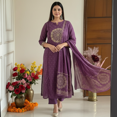 Elegant Purple Cotton Dupatta Set
