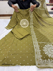 Elegant Green Cotton Dupatta Set