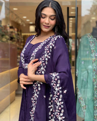 Elegant Blue Silk Dupatta Set