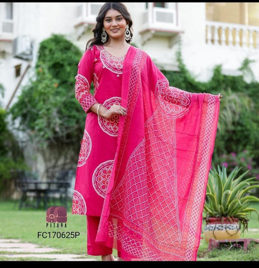Women's Pink Cotton Dupatta Set