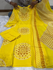 Women's Yellow Cotton Dupatta Set