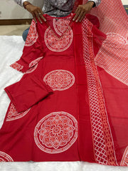 Women's Red Cotton Dupatta Set